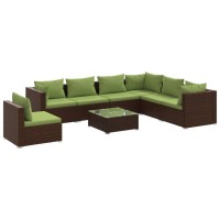 vidaXL 8 Piece Patio Lounge Set with Cushions Poly Rattan Brown