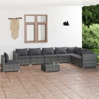 vidaXL 9 Piece Patio Lounge Set with Cushions Poly Rattan Gray