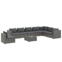 vidaXL 9 Piece Patio Lounge Set with Cushions Poly Rattan Gray