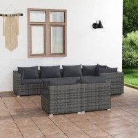 vidaXL 7 Piece Patio Lounge Set with Cushions Gray Poly Rattan