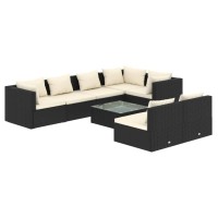 vidaXL 8 Piece Patio Lounge Set with Cushions Black Poly Rattan