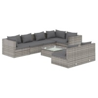 vidaXL 8 Piece Patio Lounge Set with Cushions Gray Poly Rattan