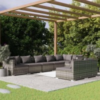 vidaXL 8 Piece Patio Lounge Set with Cushions Gray Poly Rattan