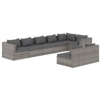 vidaXL 8 Piece Patio Lounge Set with Cushions Gray Poly Rattan