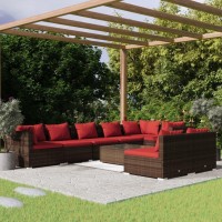 vidaXL 9 Piece Patio Lounge Set with Cushions Brown Poly Rattan