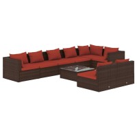 vidaXL 9 Piece Patio Lounge Set with Cushions Brown Poly Rattan