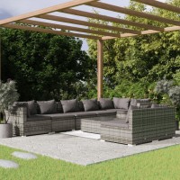 vidaXL 9 Piece Patio Lounge Set with Cushions Gray Poly Rattan