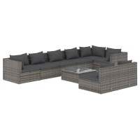 vidaXL 9 Piece Patio Lounge Set with Cushions Gray Poly Rattan