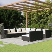 vidaXL 9 Piece Patio Lounge Set with Cushions Black Poly Rattan