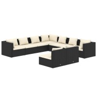 vidaXL 9 Piece Patio Lounge Set with Cushions Black Poly Rattan