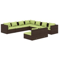 vidaXL 9 Piece Patio Lounge Set with Cushions Brown Poly Rattan