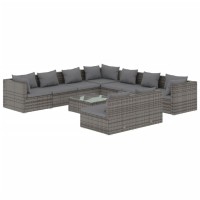 vidaXL 10 Piece Patio Lounge Set with Cushions Gray Poly Rattan