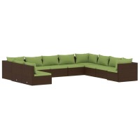 vidaXL 10 Piece Patio Lounge Set with Cushions Brown Poly Rattan