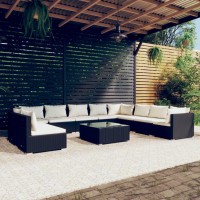 vidaXL 11 Piece Patio Lounge Set with Cushions Black Poly Rattan