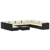 vidaXL 11 Piece Patio Lounge Set with Cushions Black Poly Rattan