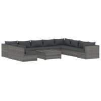 vidaXL 11 Piece Patio Lounge Set with Cushions Gray Poly Rattan