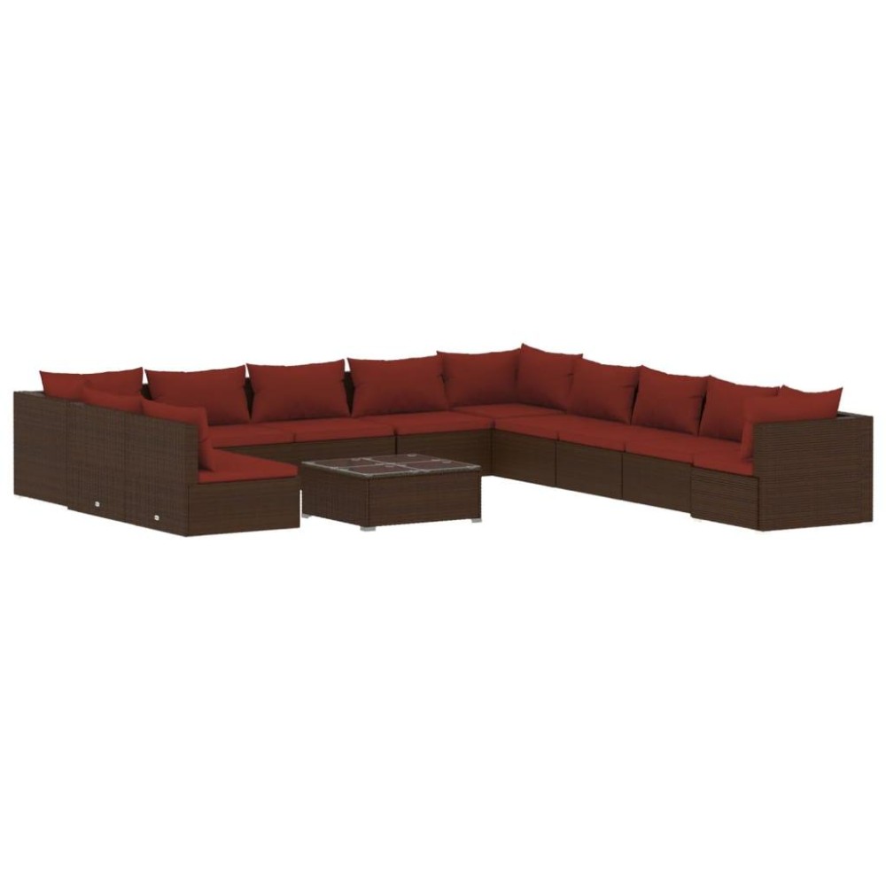 vidaXL 12 Piece Patio Lounge Set with Cushions Brown Poly Rattan