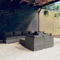 vidaXL 8 Piece Patio Lounge Set with Cushions Gray Poly Rattan