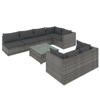 vidaXL 8 Piece Patio Lounge Set with Cushions Gray Poly Rattan