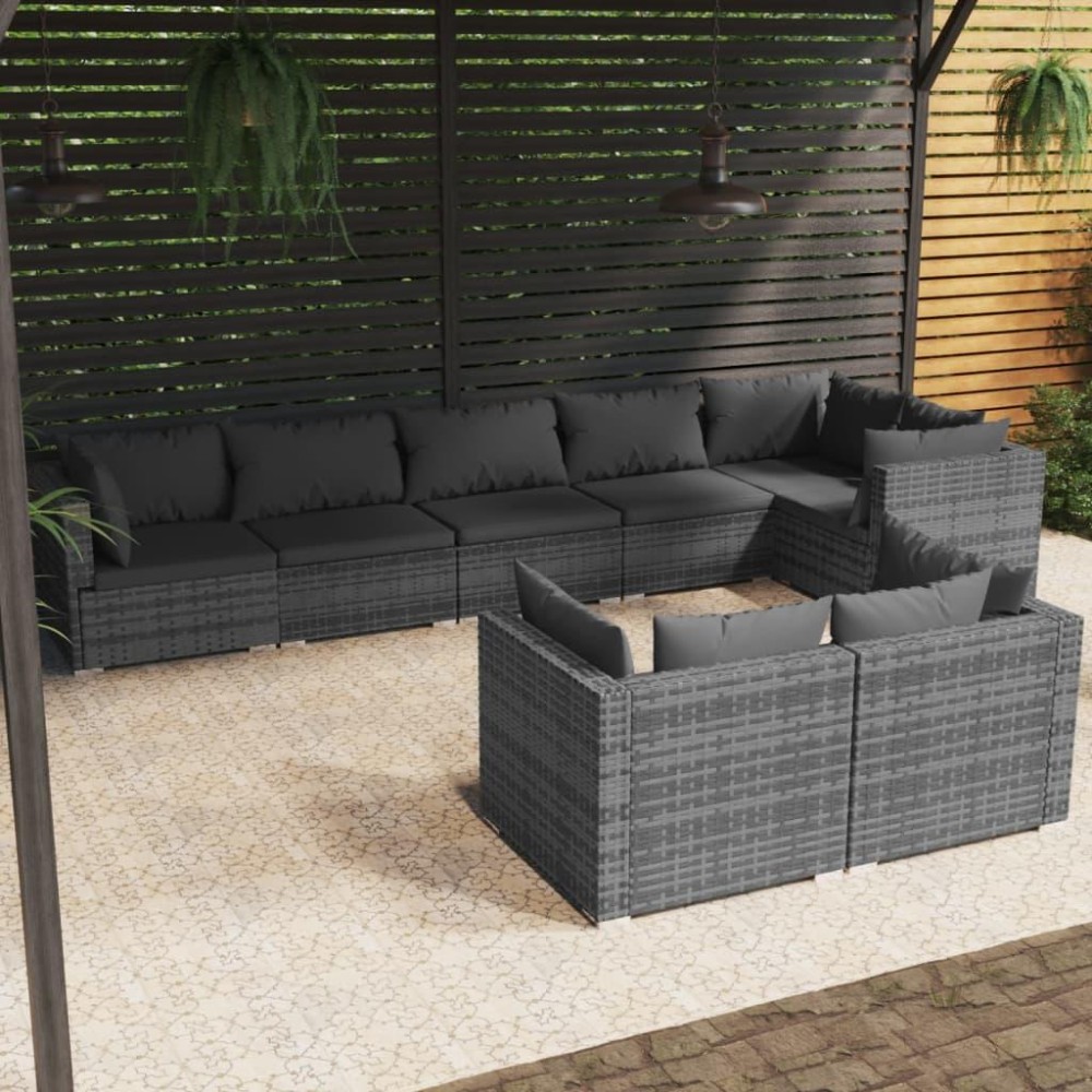 vidaXL 8 Piece Patio Lounge Set with Cushions Gray Poly Rattan