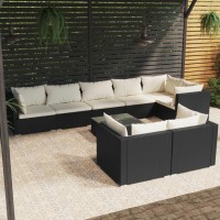 vidaXL 9 Piece Garden Lounge Set with Cushions Black Poly Rattan