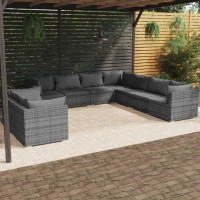 vidaXL 9 Piece Patio Lounge Set with Cushions Gray Poly Rattan