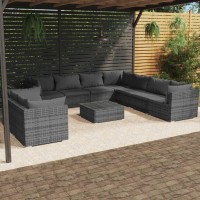 vidaXL 10 Piece Patio Lounge Set with Cushions Gray Poly Rattan