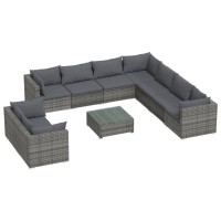 vidaXL 10 Piece Patio Lounge Set with Cushions Gray Poly Rattan