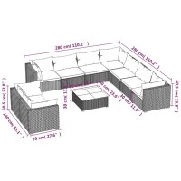 vidaXL 10 Piece Patio Lounge Set with Cushions Gray Poly Rattan