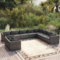 vidaXL 10 Piece Patio Lounge Set with Cushions Gray Poly Rattan