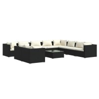 vidaXL 11 Piece Patio Lounge Set with Cushions Black Poly Rattan