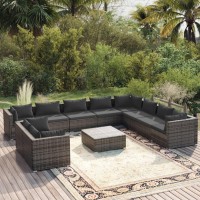 vidaXL 11 Piece Patio Lounge Set with Cushions Gray Poly Rattan