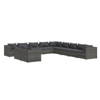 vidaXL 11 Piece Patio Lounge Set with Cushions Gray Poly Rattan