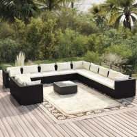 vidaXL 12 Piece Garden Lounge Set with Cushions Black Poly Rattan