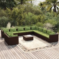 vidaXL 12 Piece Patio Lounge Set with Cushions Brown Poly Rattan