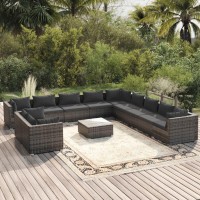 vidaXL 12 Piece Patio Lounge Set with Cushions Gray Poly Rattan