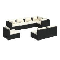 vidaXL 8 Piece Patio Lounge Set with Cushions Poly Rattan Black