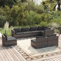 vidaXL 8 Piece Patio Lounge Set with Cushions Poly Rattan Gray