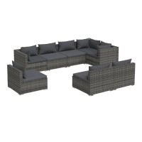 vidaXL 8 Piece Patio Lounge Set with Cushions Poly Rattan Gray