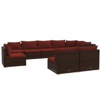 vidaXL 9 Piece Patio Lounge Set with Cushions Poly Rattan Brown