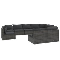 vidaXL 9 Piece Patio Lounge Set with Cushions Poly Rattan Gray