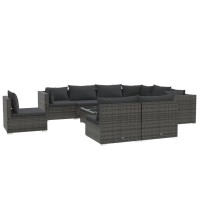 vidaXL 10 Piece Patio Lounge Set with Cushions Poly Rattan Gray