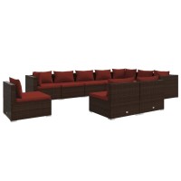 vidaXL 10 Piece Patio Lounge Set with Cushions Poly Rattan Brown