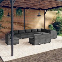 vidaXL 10 Piece Patio Lounge Set with Cushions Poly Rattan Gray