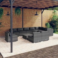 vidaXL 11 Piece Patio Lounge Set with Cushions Poly Rattan Gray