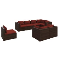 vidaXL 8 Piece Patio Lounge Set with Cushions Poly Rattan Brown