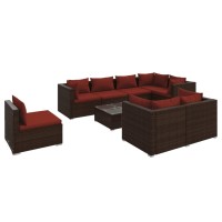 vidaXL 9 Piece Patio Lounge Set with Cushions Poly Rattan Brown