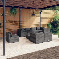 vidaXL 9 Piece Patio Lounge Set with Cushions Poly Rattan Gray