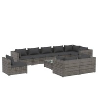 vidaXL 10 Piece Patio Lounge Set with Cushions Poly Rattan Gray