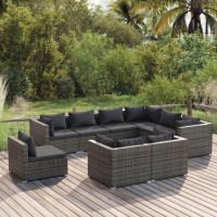 vidaXL 9 Piece Patio Lounge Set with Cushions Poly Rattan Gray